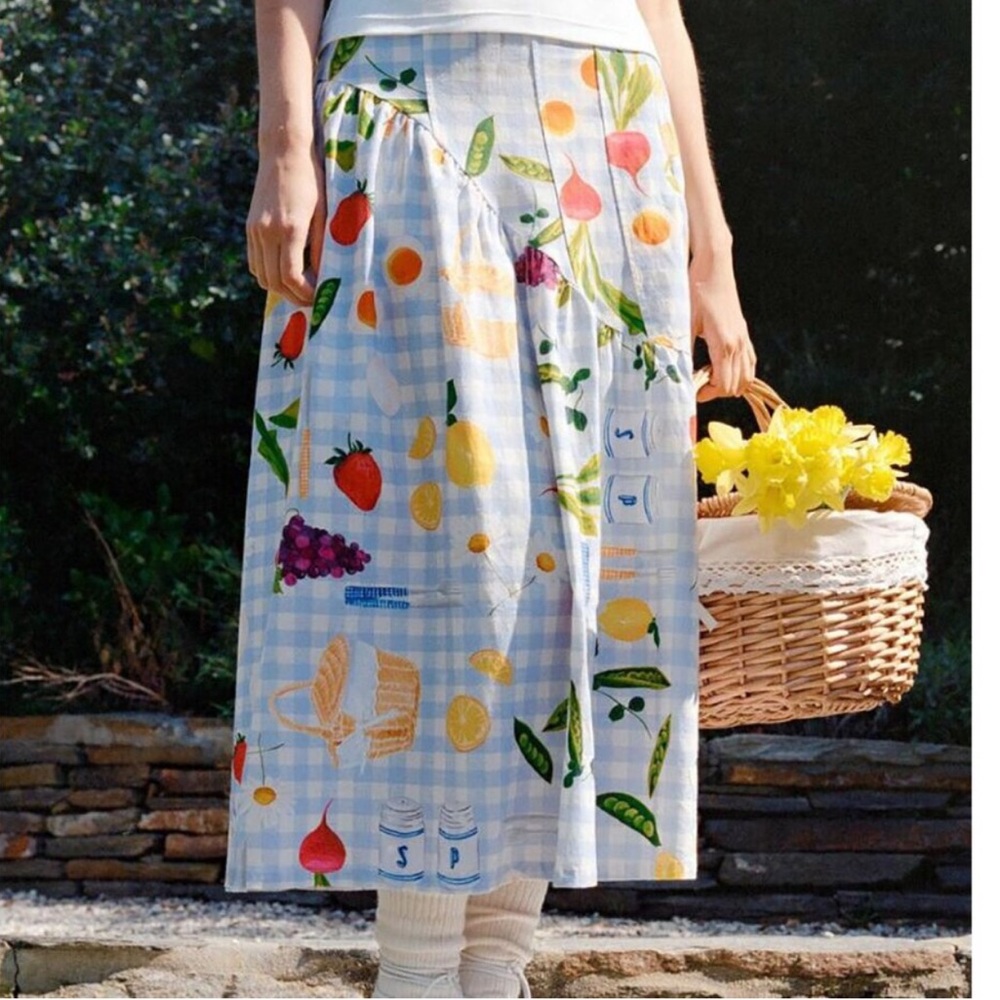 Lisa Says Gah Maeve Midi Skirt Picnic Alfresco Gingham Blue Size Medium NWT New - Picture 9 of 13